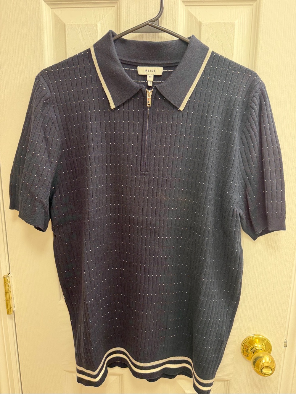 Reiss Navy Short-Sleeve Zip Polo